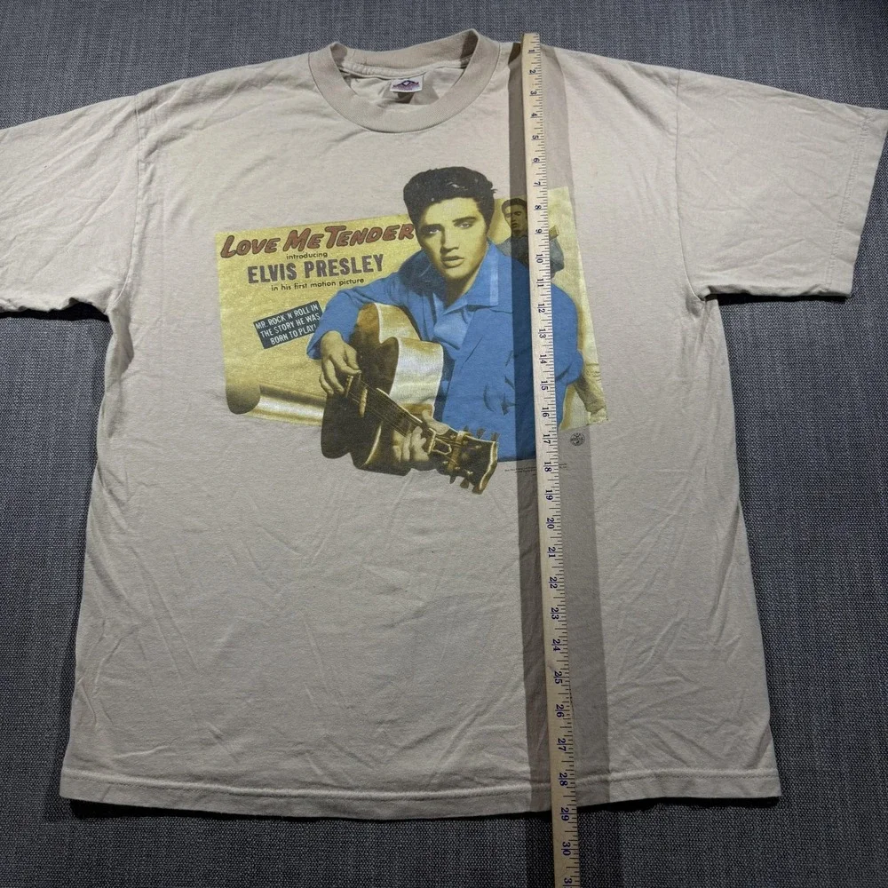 Vintage Elvis Presley Shirt Mens XL Beige Love Me Tender Graphic 90s Alstyle